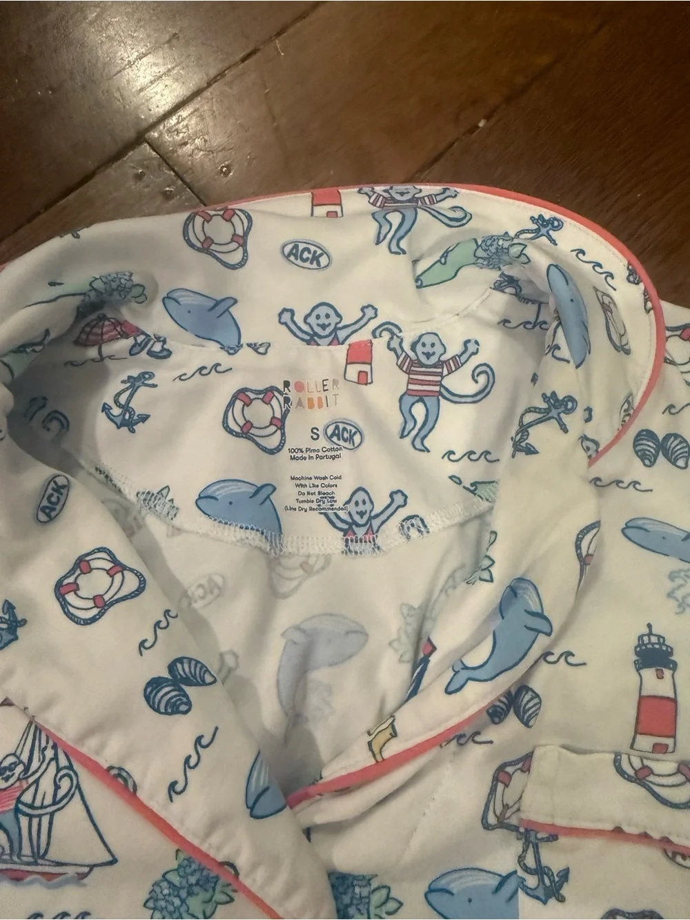 ACK Roller Rabbit Women’s Short Pajama Set - White with Blue & Pink Accents